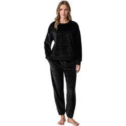 DKNY Luxe Lounging Σετ Γυναικείες Πιτζάμες Βελουτέ Μαύρες YI80148