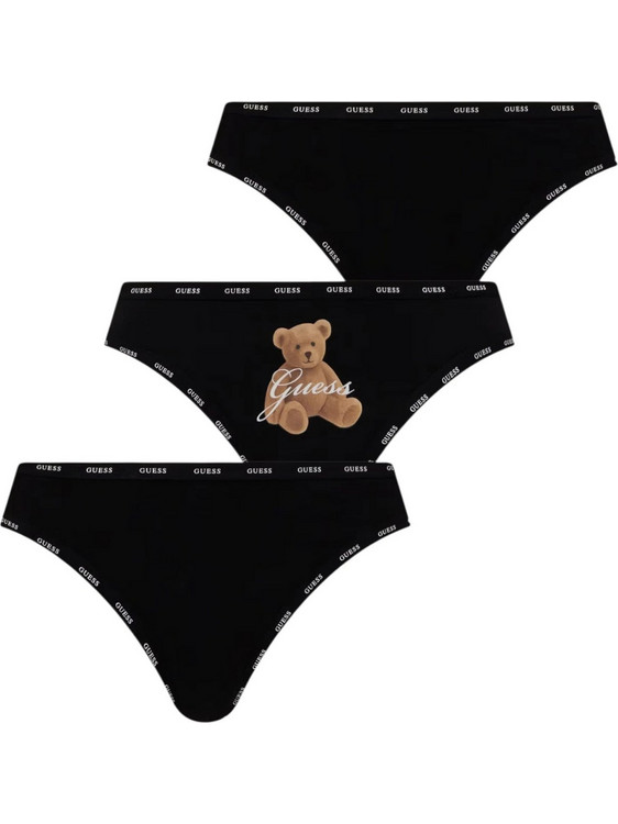 Guess Aria Βαμβακερά Γυναικεία String Μαύρα 3Pack O6BG02K5995-FMTQ