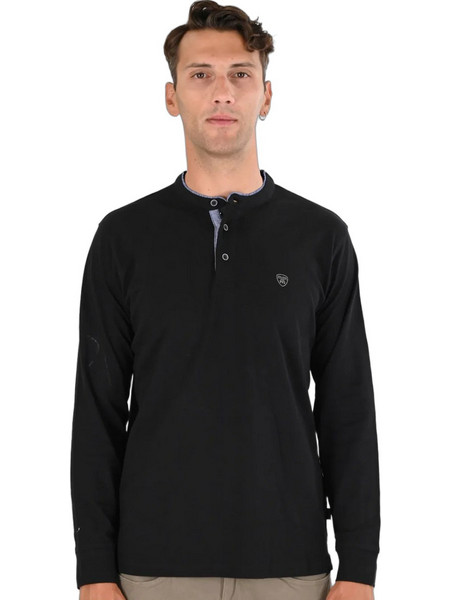 Double Ανδρική Μπλούζα Polo Μακρυμάνικη Μαύρη 262PS-3099