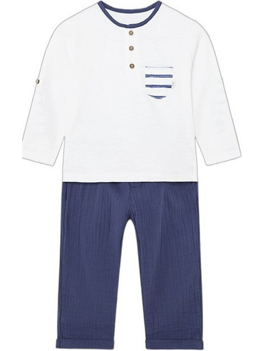 Mayoral Βρεφικό Σετ για Αγόρι Λευκό Navy Μπλε 24-01554-015