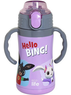 Ecolife Hello Bing Παιδικό Παγούρι Θερμός Ανοξείδωτο με Καλαμάκι Λιλά 300ml