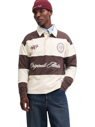 Jack & Jones Ανδρική Μπλούζα Polo Μακρυμάνικη Μπεζ Καφέ 12303068