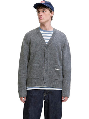 Jack & Jones Ανδρική Ζακέτα Πλεκτή με Κουμπιά Γκρι 12282732