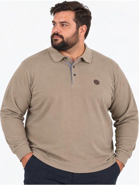 Double Ανδρική Μπλούζα Polo Μακρυμάνικη Μπεζ PS-3102A