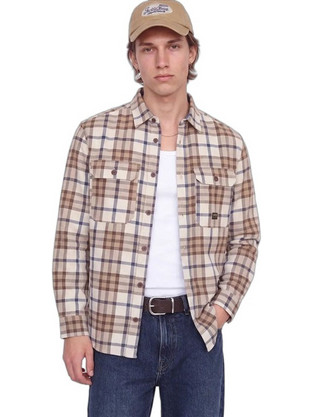 Jack & Jones Ανδρικό Πουκάμισο Βαμβακερό Καρό Μακρυμάνικο Κανονική Γραμμή Overshirt Μπεζ 12301357