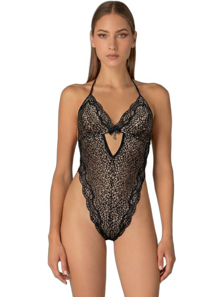 Milena By Paris Sexy Κορμάκι Brazil See Through με Δαντέλα Μαύρο Ασημί 2539