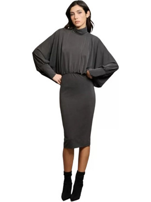 Collectiva Noir Midi Βραδινό Φόρεμα Ανθρακί CN143D04SHD