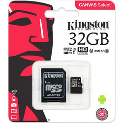 Kingston Canvas Select microSDHC 32GB Class 10 U1 V10 UHS-I A1 + Adapter