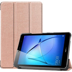 Huawei MatePad T8 8" (2020 Release) - Θήκη Βιβλίο Tri-Fold Gold Rose με Βάση Στήριξης και πίσω κάλυμμα σιλικόνης διάφανο (oem)