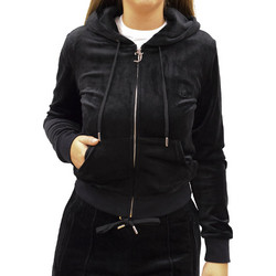 Juicy Couture Γυναικεία Ζακέτα Φούτερ Κοντή με Κουκούλα και Φερμουάρ Μαύρη JCAP176-101