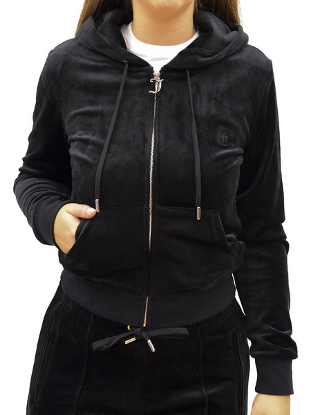 Juicy Couture Γυναικεία Ζακέτα Φούτερ Κοντή με Κουκούλα και Φερμουάρ Μαύρη JCAP176-101