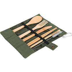 Boobam Tensils Cutlery Set Μαχαιροπίρουνα από 100% Οργανικό Βamboo, 7τεμ - Χακί