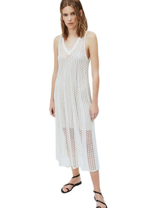 Pepe Jeans Lara Midi Καλοκαιρινό Καθημερινό Φόρεμα Πλεκτό Λευκό PL701723-803