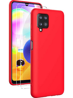 Samsung A12 - Anti-slip Liquid Silicone Gel Rubber Bumper Case with Soft Microfiber Lining Cushion Slim Hard Shell - Red (oem)