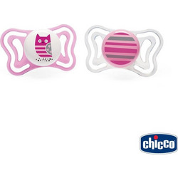 Chicco Physio Forma Light Ανατομική Ορθοδοντική Πιπίλα Σιλικόνης Νυκτός 6-16m Κουκουβάγια Ροζ Ριγέ C20-71033-11