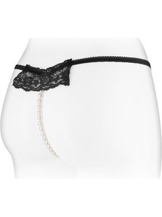Black apron thong with pearls - OS