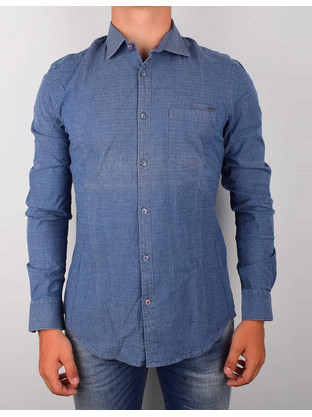 Gas Ανδρικό Πουκάμισο Βαμβακερό Μακρυμάνικο Slim Fit Μπλε 151146062268-463
