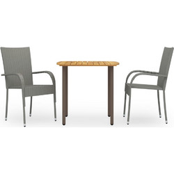 vidaXL Σετ Τραπεζαρία Κήπου Rattan 3τμχ Γκρι 3072483