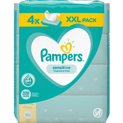 Pampers Sensitive Μωρομάντηλα Χωρίς Οινόπνευμα & Άρωμα 4x80τμχ