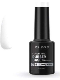 Elixir Semigel 736 Creamy White Rubber Base Ημιμόνιμο Βερνίκι Νυχιών 5ml