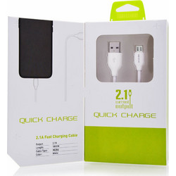 GREEN ON ΚΑΛΩΔΙΟ ΦΟΡΤΙΣΗΣ - MICRO USB FAST CHARGING 2.1A 1m LS731 WHITE