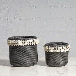 SpaceGreen Σετ Κασπώ Καλάθια Rattan Μαύρα 18.5x18.5x16.5cm 2τμχ