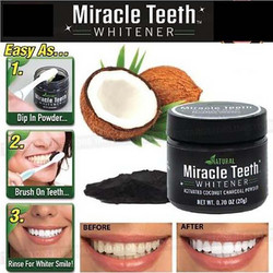 Miracle Teeth Whitener Coconut & Activated Charcoal Powder Πούδρα Λεύκανσης Δοντιών Ενεργού Άνθρακα 20gr