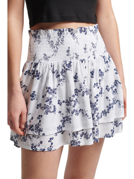 Superdry Ruffle Μίνι Φούστα Υφασμάτινη Ψηλόμεση Floral Λευκή W7210203A