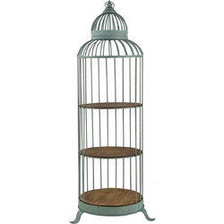 Artekko Birdcage Ραφιέρα Κλουβί με 3 Ξύλινα MDF Ράφια και Μεταλλικό Σκελετό σε Πράσινη Πατίνα (66x61x169) 47489