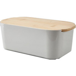 Πλαστική Ψωμιέρα με Καπάκι από Ξύλο Bamboo, 33x18.5x12 cm Γκρι - Aria Trade