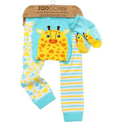 Zoocchini Σετ Ρούχων για Μπουσούλισμα Grip+Easy Crawler Pants & Socks Set Giraffe ZOO12516