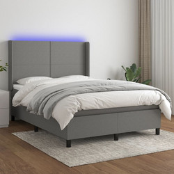 vidaXL Κρεβάτι Boxspring Υφασμάτινο με Στρώμα & LED Σκ.Γκρι 140x190εκ. 3138150