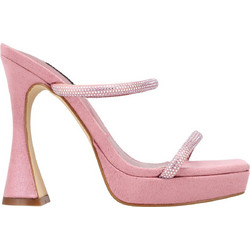 Nine West ADINE2 Γυναικεία Πέδιλα Suede Ροζ με Λεπτό Ψηλό Τακούνι Φιάπα και Στρας