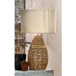 Timber Destyle Boho φωτιστικό επιτραπέζιο από φυσικό υλικό με πλέξη σκοινί και καπέλο από πεπιεσμένο χαρτί