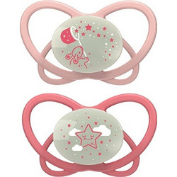 Nip First Moments Butterfly Night Ορθοδοντικές Πιπίλες Σιλικόνης 0-6m Φούξια 2τμχ
