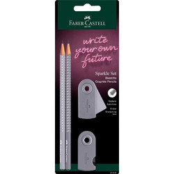 Σετ μολύβια B Faber-Castell Sparkle Neo με ξύστρα και Mini Sleeve γόμα σβήστρα γκρι (218482)