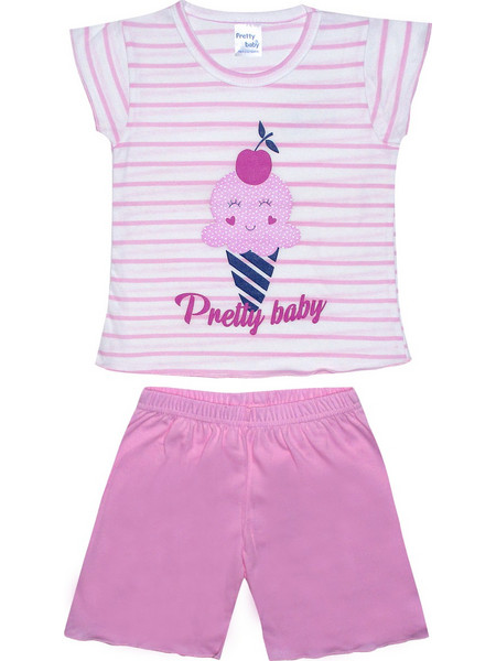 Pretty Baby Ice Cream Παιδική Πιτζάμα Βαμβακερή Καλοκαιρινή Λευκή Ροζ 65525