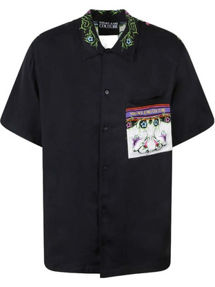 Versace Ανδρικό Πουκάμισο Βαμβακερό Κοντομάνικο Slim Fit Μαύρο 74GAL2BGN0009-899