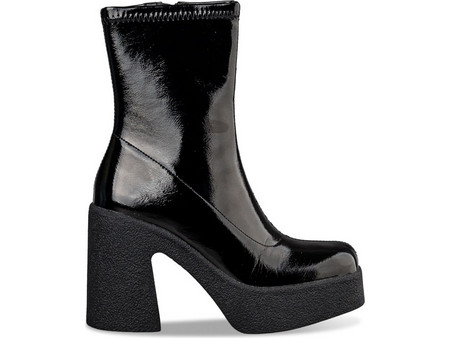 Envie Shoes Γυναικεία Μποτάκια Αστραγάλου Λουστρίνι Μαύρα με Χοντρό Ψηλό Τακούνι E23-18103-34