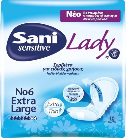 Sani Sensitive Lady No6 XLarge Σερβιέτες Ακράτειας 6 Σταγόνες 10τμχ ...