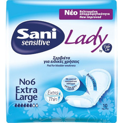 Sani Sensitive Lady No6 XLarge Σερβιέτες Ακράτειας 6 Σταγόνες 10τμχ