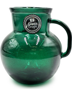 Κανάτα με χερούλι Glass Drops Ribbed (3198DB734) Από ανακυκλωμένο γυαλί, Χωρητικότητας 2.3L, Διαστάσεων O 20 x Υ 20 cm, Albahaca 3198DB734