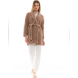 Pink Label Γυναικεία Ρόμπα Χειμωνιάτικη Fleece Καφέ W1479