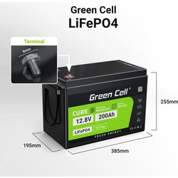 Green Cell Μπαταρία LiFePO4 200Ah 12.8V 2560Wh φωσφορικού σιδήρου λιθίου, Off-Grid