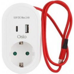 ΜΟΝΟΠΡΙΖΟ ΑΣΦΑΛΕΙΑΣ OSIO OPS-3001 1 ΘΕΣΗ, 2USB Type-Α, Type-C, 380J, 3680W ΜΕ ΕΝΣΩΜΑΤΩΜΕΝΟ ΚΑΛΩΔΙΟ