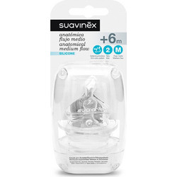 Suavinex Anatomica Θηλή Σιλικόνης για Μπιμπερό 6m+ Μεσαίας Ροής 2τμχ BR78428