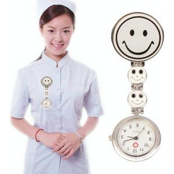 Smile Style Portable Alloy Nurse Round Quartz Wristwatch Watch with Pin(White) (OEM)