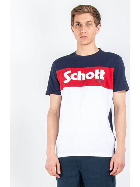 Schott M Courtes Tri-Couleur Logo T-Shirt (TS DANNY)
