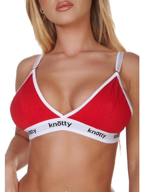 Τοπ τρίγωνο bralette με λευκό λάστιχο - Κόκκινο