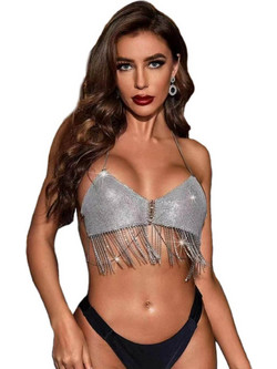 Chain Crystal Bra με Κρεμαστές Αλυσίδες
